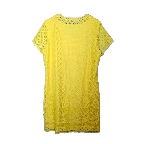Isaac Mizrahi Live Yellow Eyelet Lace Short Sleeve Shift Dress Womans SZ Medium - Picture 2 of 6